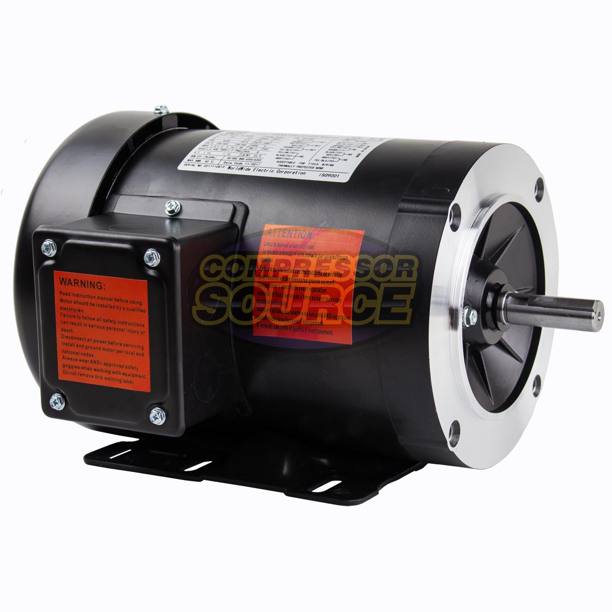 1 HP Electric Motor 3 Phase 56C Frame 3600 RPM TEFC 208 230 / 460 Volt